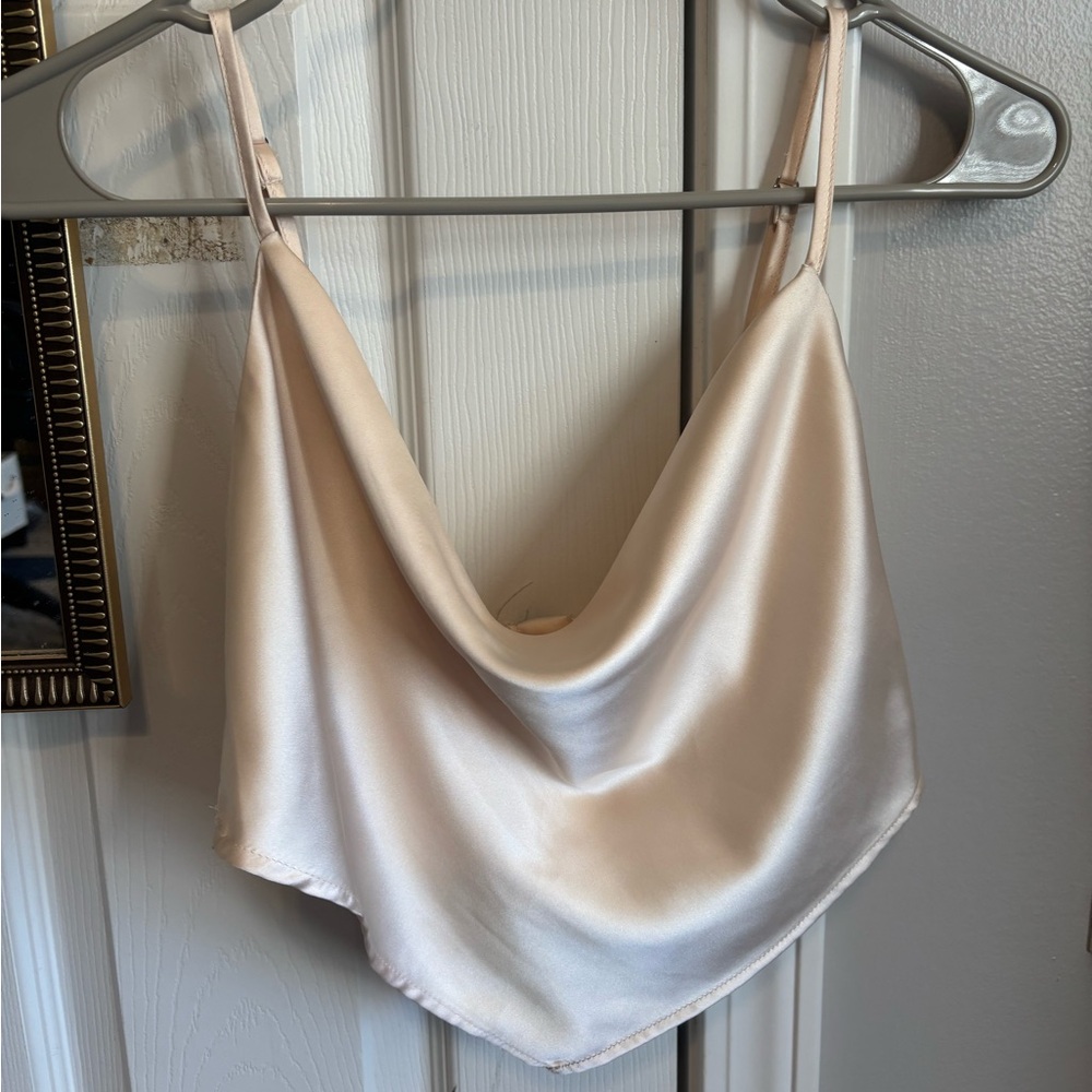 Size Small Going Out Top - satin crop, striped tie front crop, orange tube top
